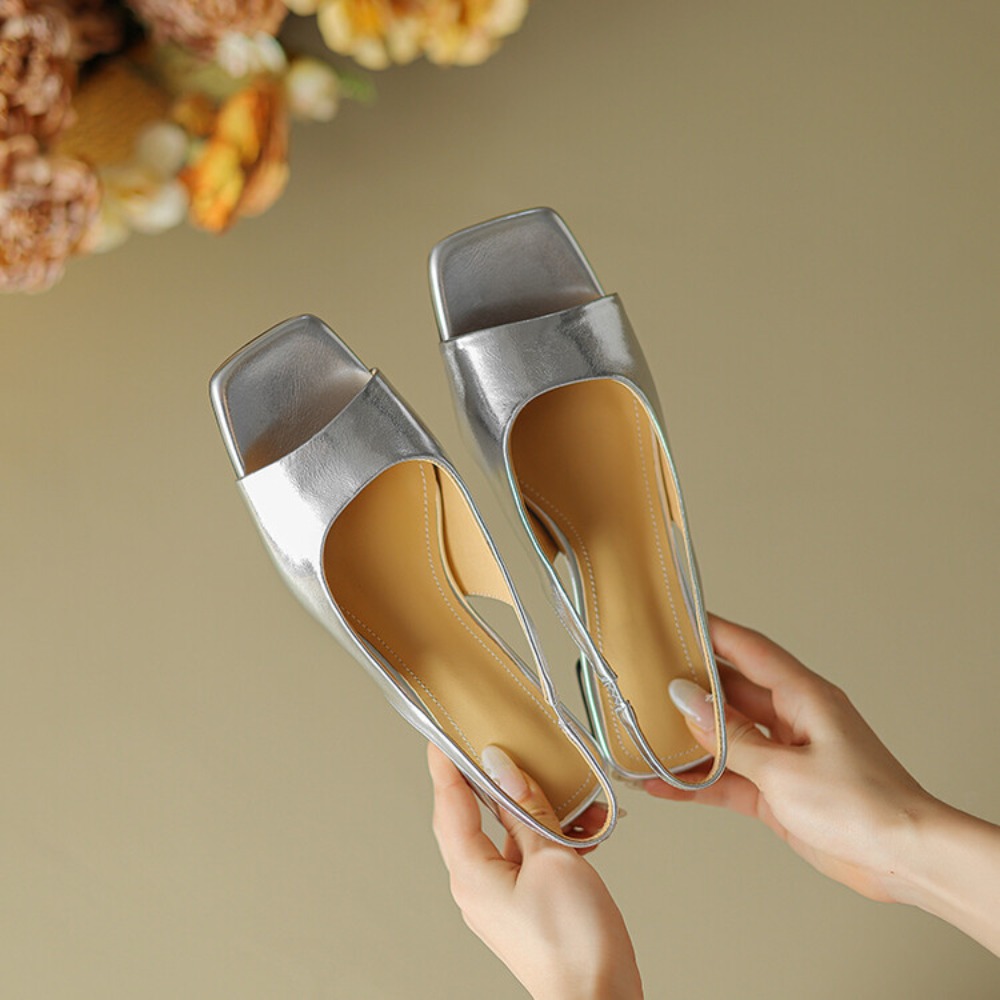 Sandals - Comfy Soft Insole Metallic Kitten Heel