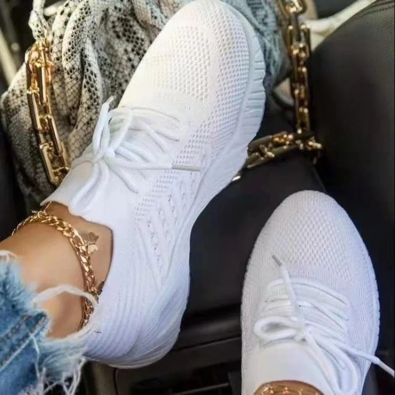 Women's Casual Knit Sneakers B - Knit Fabric Lace Up Sneakers ulasan dan harga