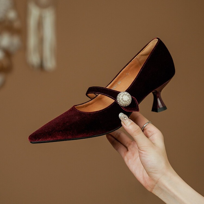 Wine Red Pointed Toe Mary Jane - Boots ulasan dan harga