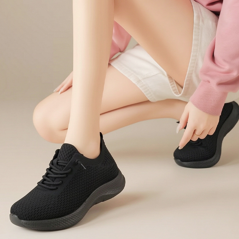Summer Ladies Breathable Mesh  - Knit Fabric Lace Up Sneakers ulasan dan harga
