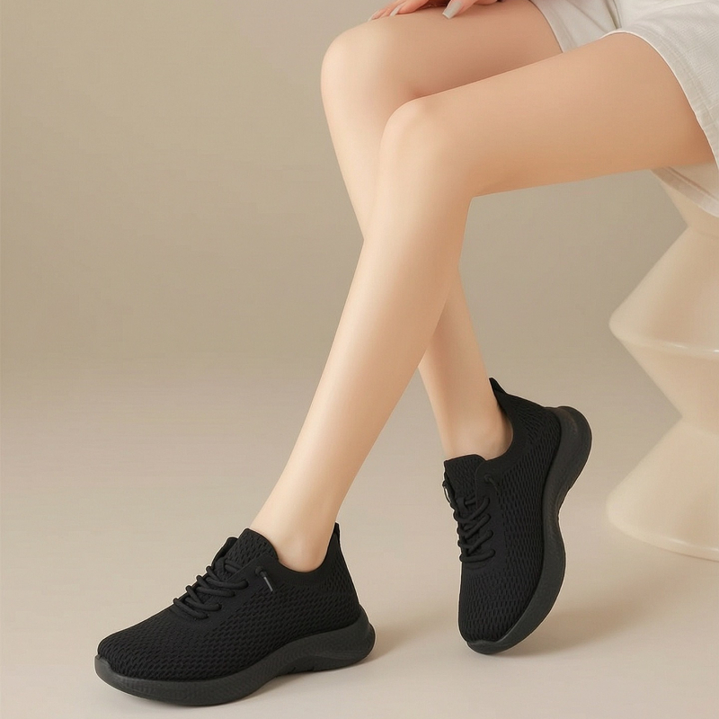 Summer Ladies Breathable Mesh  - Knit Fabric Lace Up Sneakers ulasan dan harga