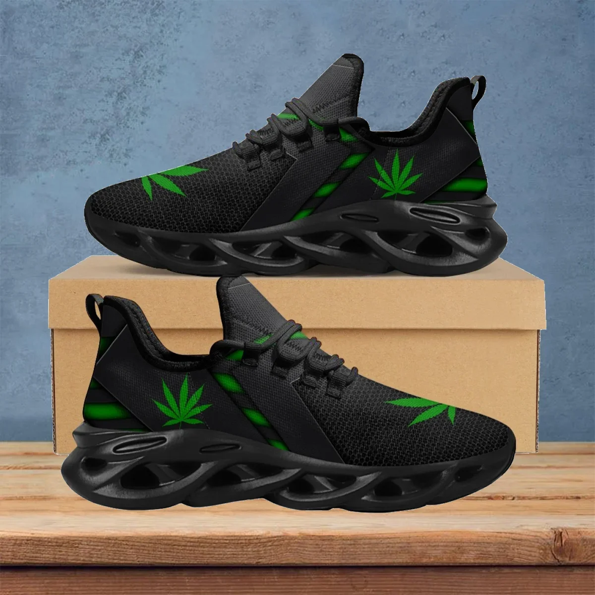 Green Weed Leaves Printing Ath - Breathable Mesh Athletic Shoes ulasan dan harga