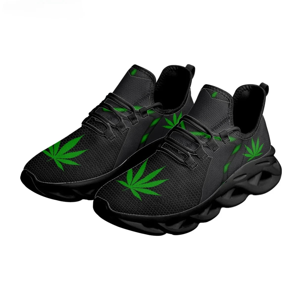 Green Weed Leaves Printing Ath - Breathable Mesh Athletic Shoes ulasan dan harga