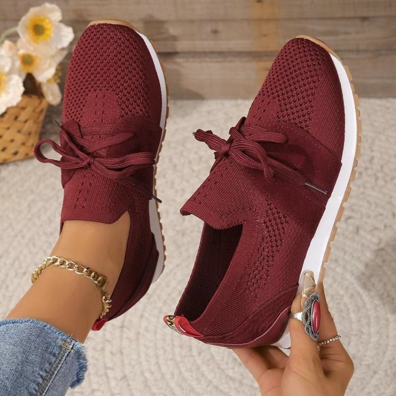 New Black Knit Breathable Wome - Knit Fabric Lace Up Sneakers ulasan dan harga