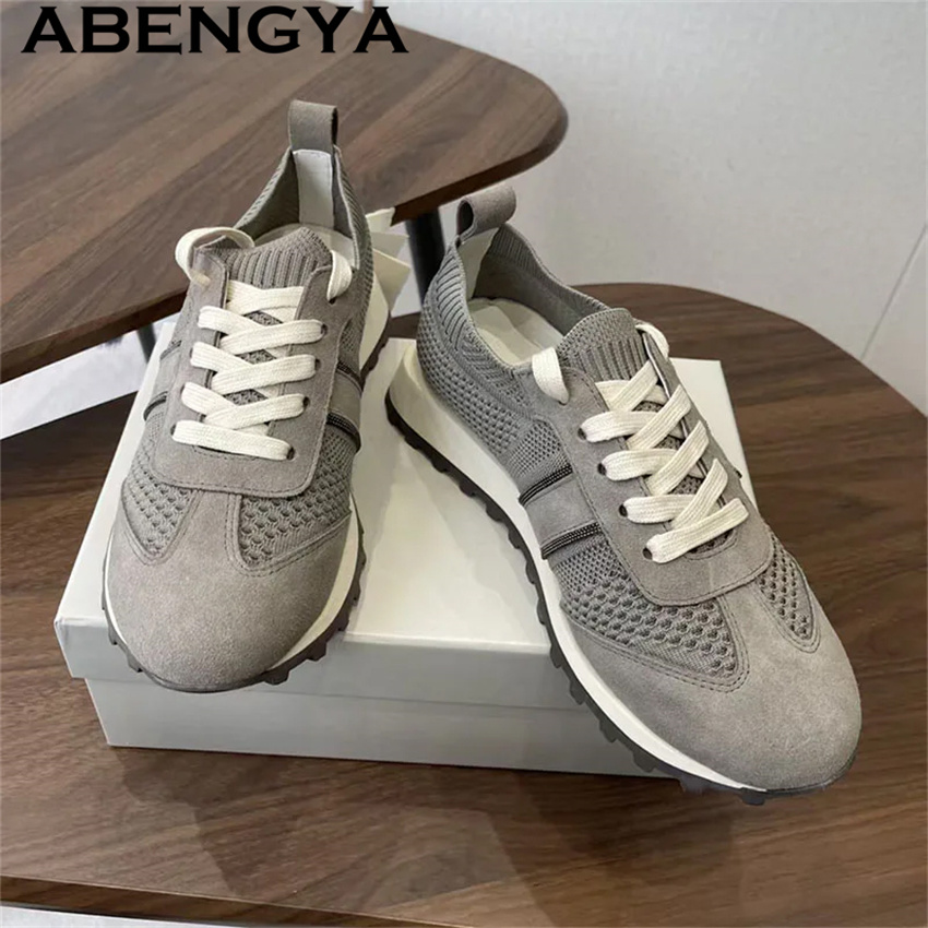 2026 Spring Hot Sale Knitted L - Knit Fabric Lace Up Sneakers ulasan dan harga