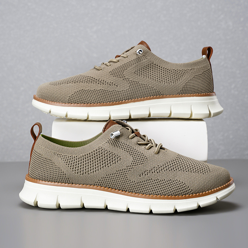 2026 New Men's Breathable Knit - Knit Fabric Lace Up Sneakers ulasan dan harga