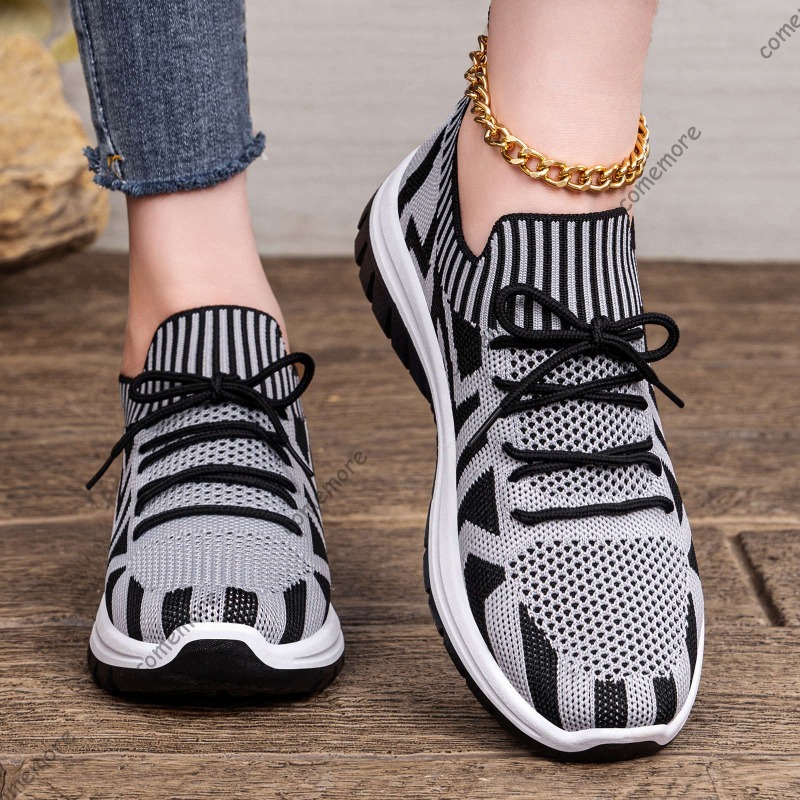 Women's Knit Slip-On Sneakers  - Knit Fabric Lace Up Sneakers ulasan dan harga