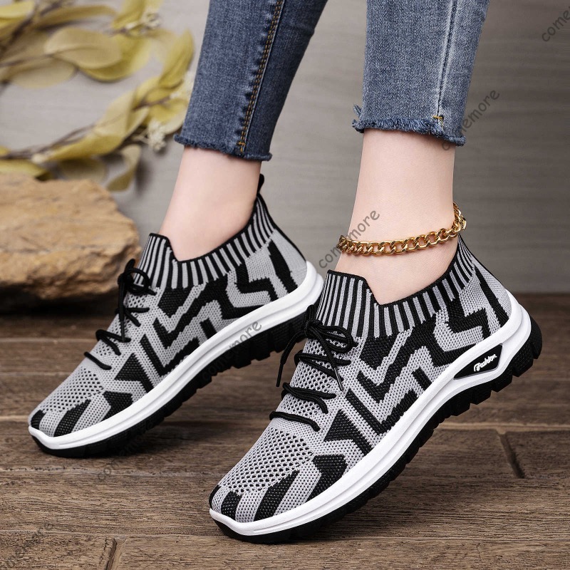 Women's Knit Slip-On Sneakers  - Knit Fabric Lace Up Sneakers ulasan dan harga