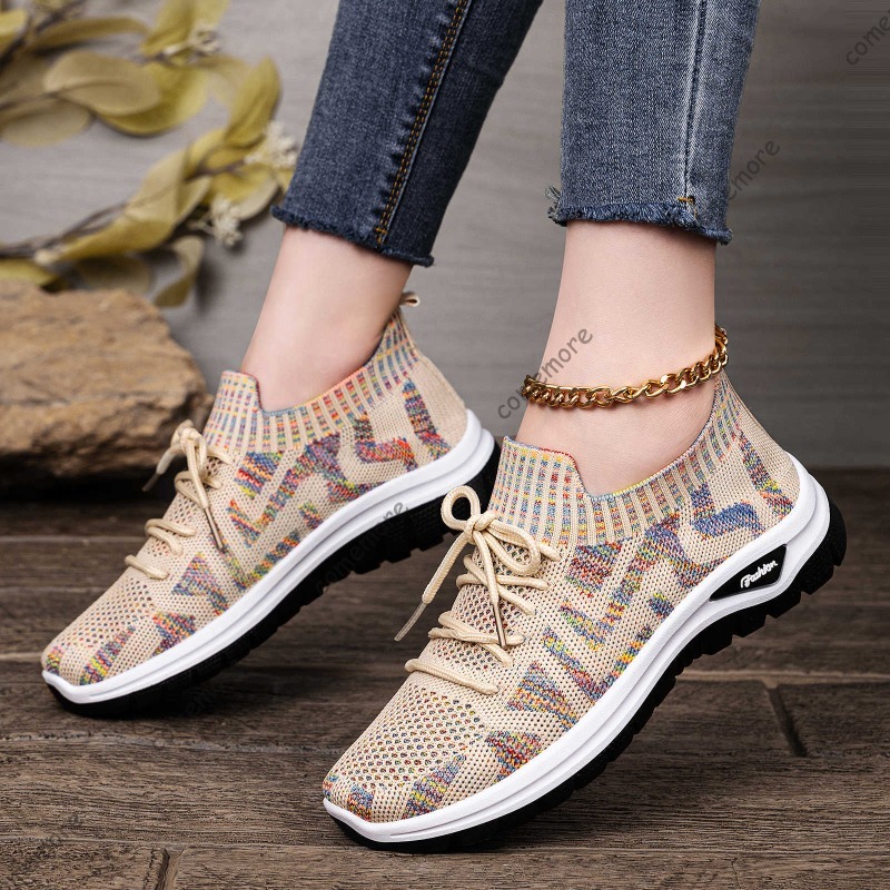 Women's Knit Slip-On Sneakers  - Knit Fabric Lace Up Sneakers ulasan dan harga