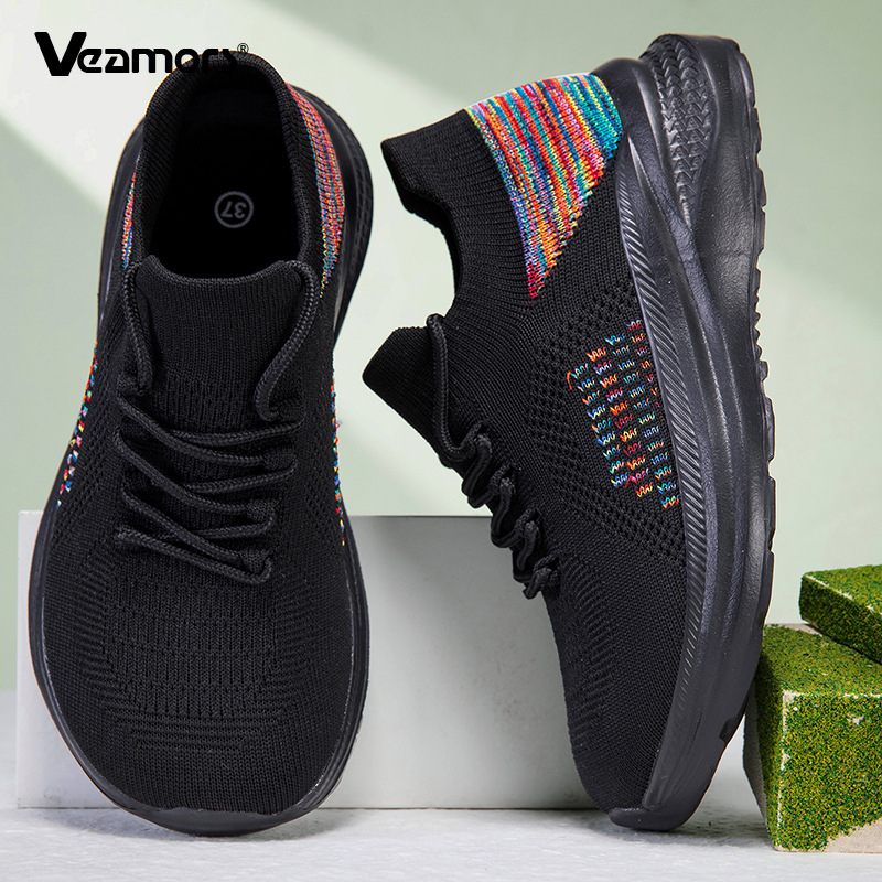 Breathable Mesh Sock Sneakers  - Knit Fabric Lace Up Sneakers ulasan dan harga