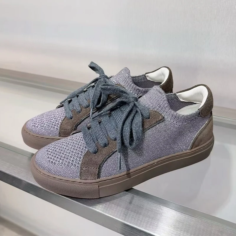 Women Knit Breathable Sneakers - Knit Fabric Lace Up Sneakers ulasan dan harga