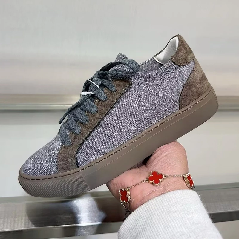 Women Knit Breathable Sneakers - Knit Fabric Lace Up Sneakers ulasan dan harga