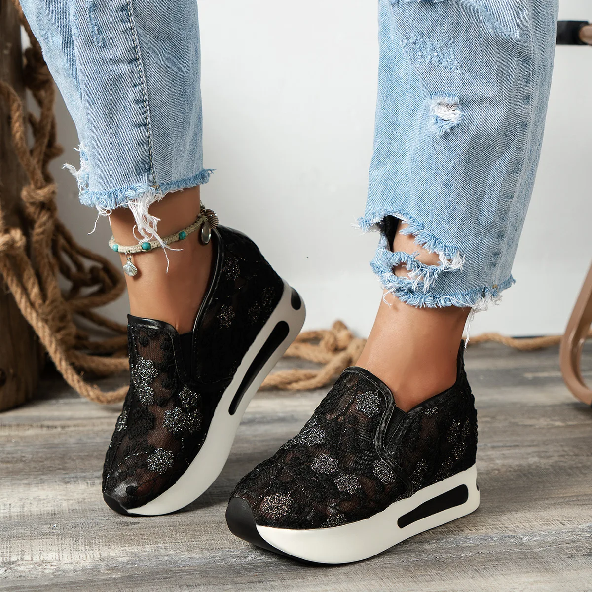 Lace Flats Platform Women Spor - Breathable Mesh Athletic Shoes ulasan dan harga