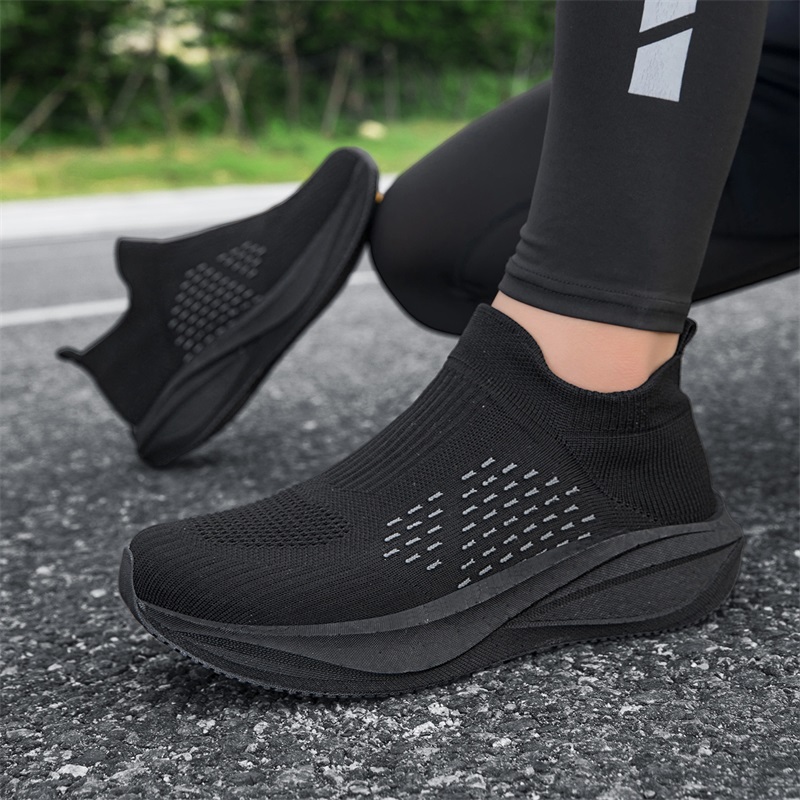 Unisex Slip on Sock Running Sh - Knit Fabric Lace Up Sneakers ulasan dan harga