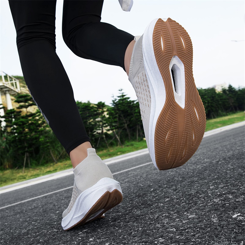 Unisex Slip on Sock Running Sh - Knit Fabric Lace Up Sneakers ulasan dan harga