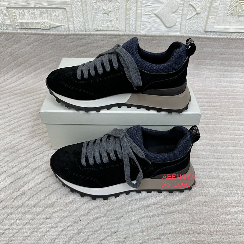 2025 White Knitted Suede Flat  - Knit Fabric Lace Up Sneakers ulasan dan harga