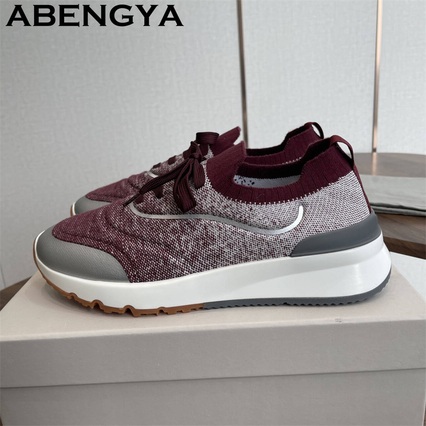 Men New Multicolour Knitted lo - Knit Fabric Lace Up Sneakers ulasan dan harga