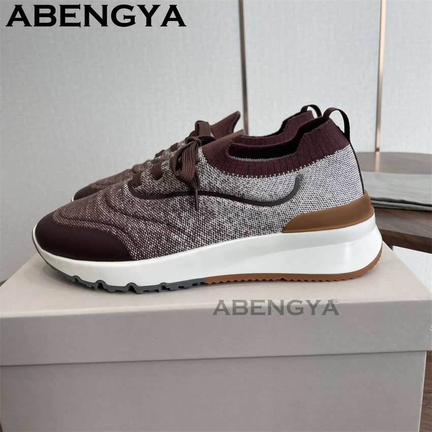 Men New Multicolour Knitted lo - Knit Fabric Lace Up Sneakers ulasan dan harga