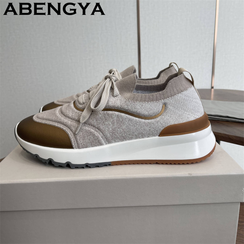 Men New Multicolour Knitted lo - Knit Fabric Lace Up Sneakers ulasan dan harga