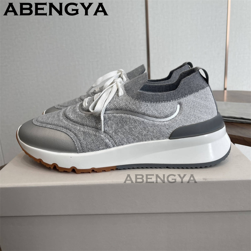 Men New Multicolour Knitted lo - Knit Fabric Lace Up Sneakers ulasan dan harga